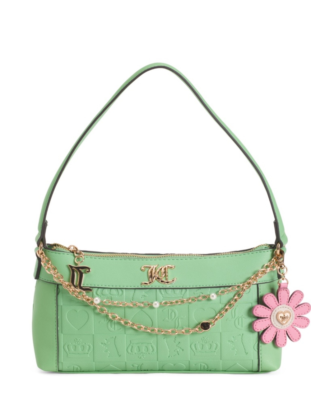 Juicy Couture Mint Green Shoulder Bag with Gold Chain and Pink Flower Charm